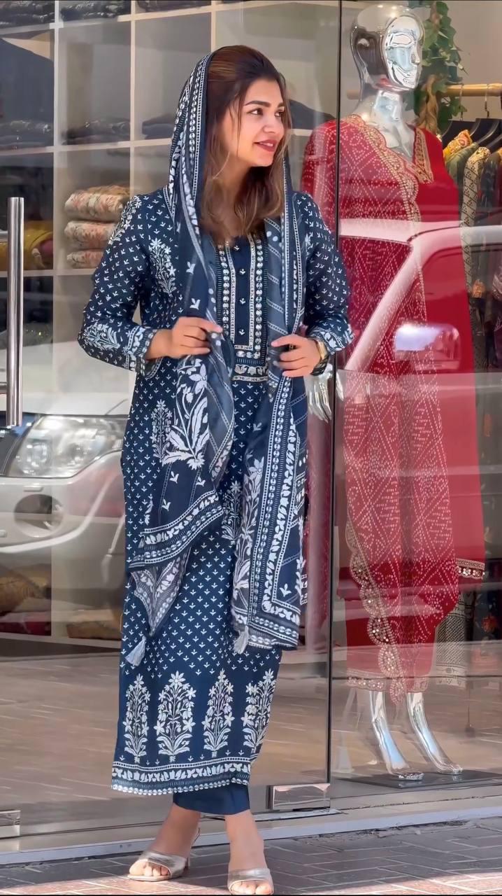 Dubai Lady By Fvd Pure Muslin Printed Kurti With Bottom Dupatta Wholesale Shop In Surat
